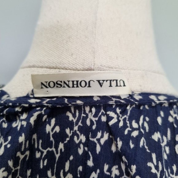 Ulla Johnson Malena Blue Floral Cotton Print 3/4 Sleeve Midi Dress Size 10 - Picture 7 of 9